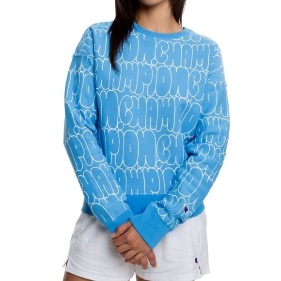 Champion Reverse Weave Spellout‎ Crewneck Sweatshirt Blue Size Medium - Picture 1 of 11